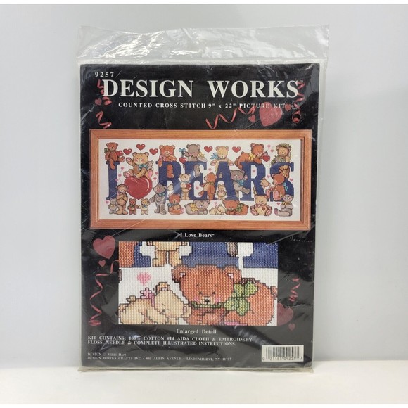 Design Works Cross Stitch Kit I Love Bears 9257 Teddy Bears 9 x 22 NEW Sealed - Picture 1 of 8